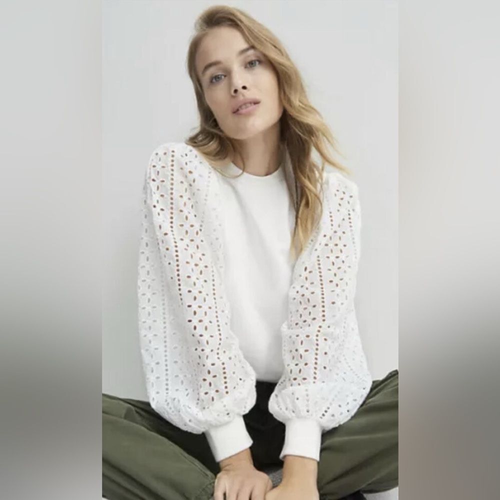 Anthropologe Othilia Imogen Eyelet Pullover White Size XL - Picture 2 of 12